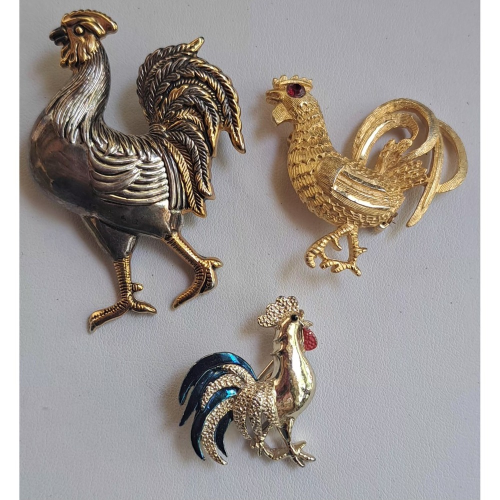 Vintage Rooster Brooch Pin  Lot Chicken Farm Birds